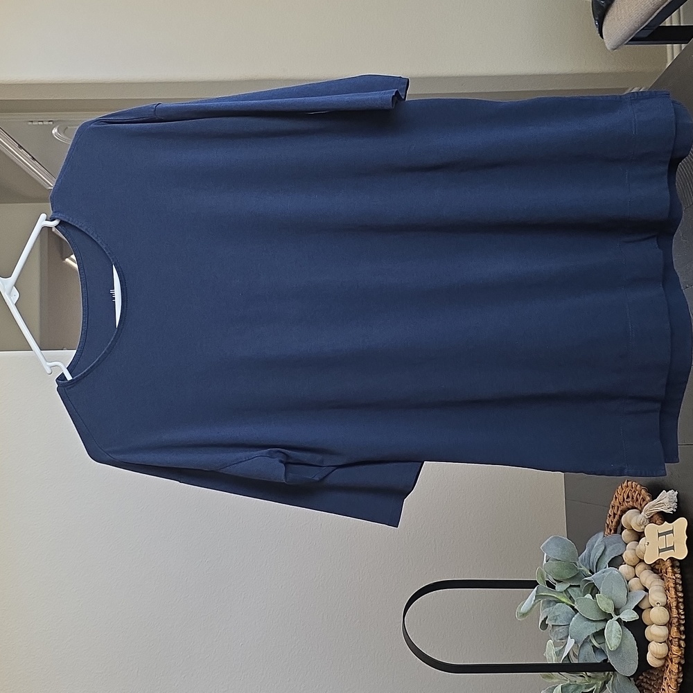 J.Jill Luxe Supima Cotton Navy Ballet-Sleeve Scoop Neck Tunic Top, size M